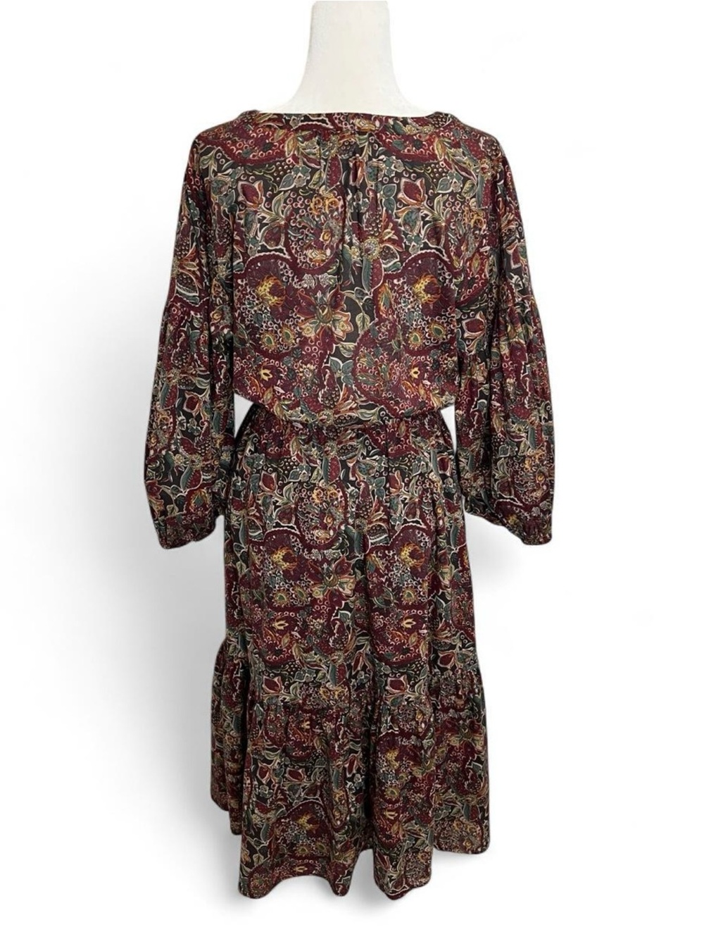 Lauren Ralph Lauren burgundy floral and paisley cotton voile tiered midi dress - Picture 3 of 7